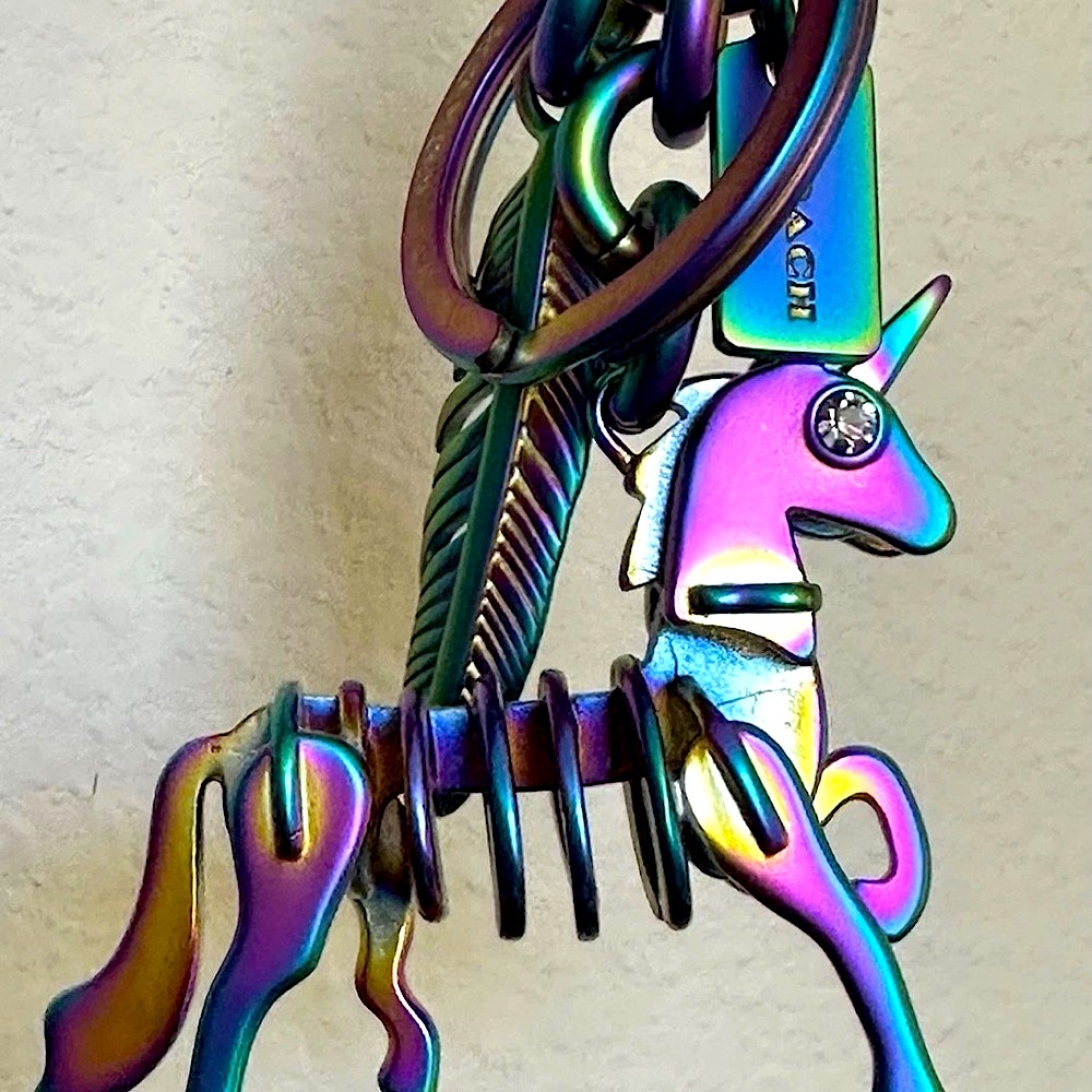 Coach, 3D, oil slick, Iridescent Unicorn, Keychain/fob rare 22949, RARE!